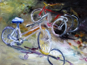 Bicycles, original oil painting